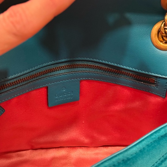 Gucci blue/ Green Marmont Metalasse velvet flap GG very rare color - Picture 4 of 5